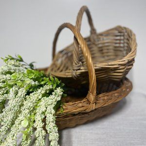 NATURAL Vintage French Woven Square Handled Basket